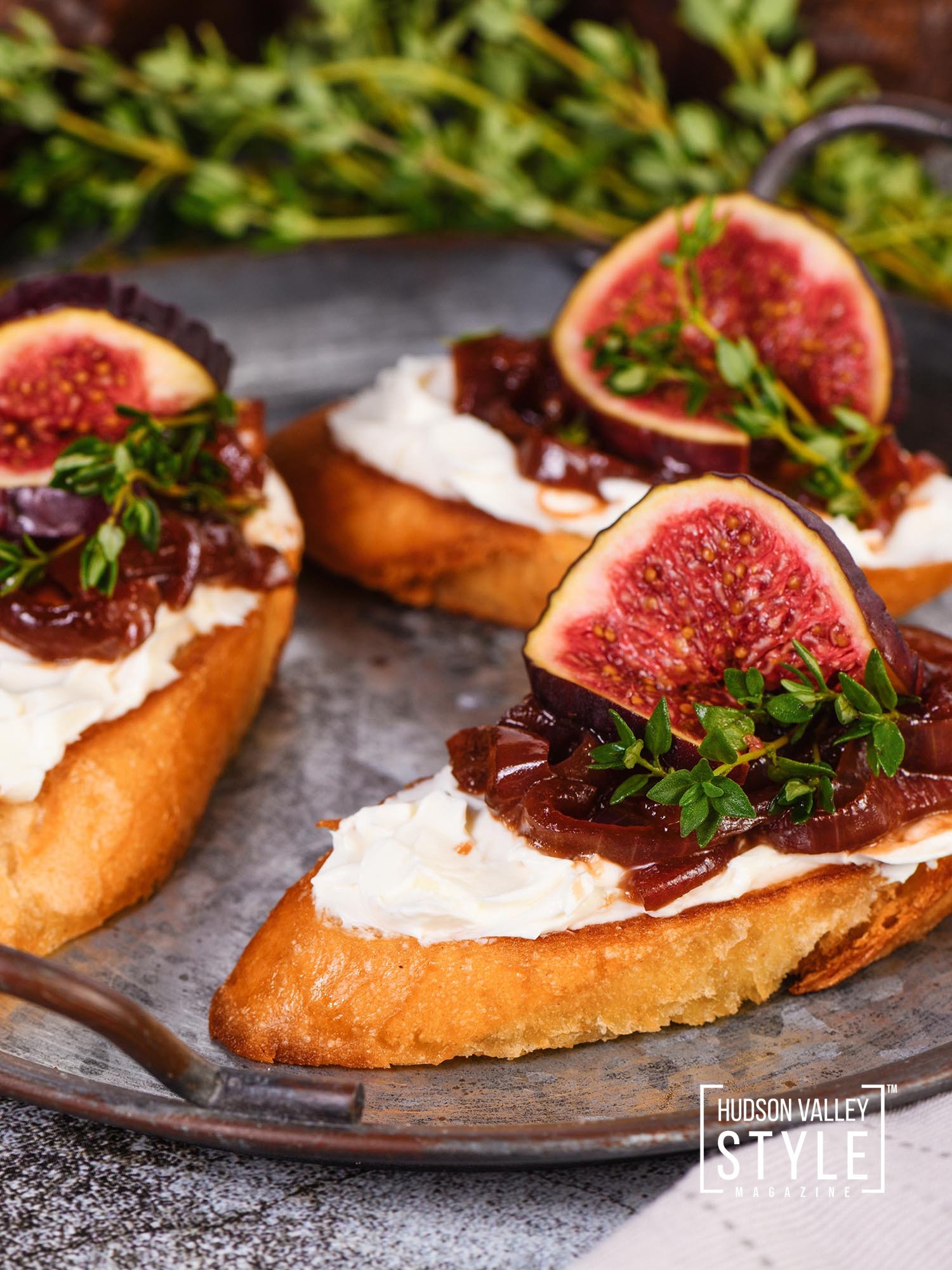 Hudson Valley Style Onion Jam and Fresh Fig Crostinis: A Stylish Appetizer for Your Cocktail Hour – Hudson Valley Style Recipes with Maxwell Alexander – Presented by Alluvion Vacations – The Best Vacation Rentals in the Hudson Valley and Catskills